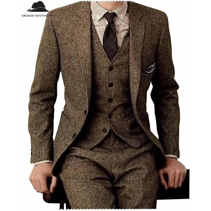 Menseventwear Men's Casual 3 Pieces Mens Suit Classic Tweed Notch Lapel Tuxedos (Blazer+vest+Pants) mens event wear
