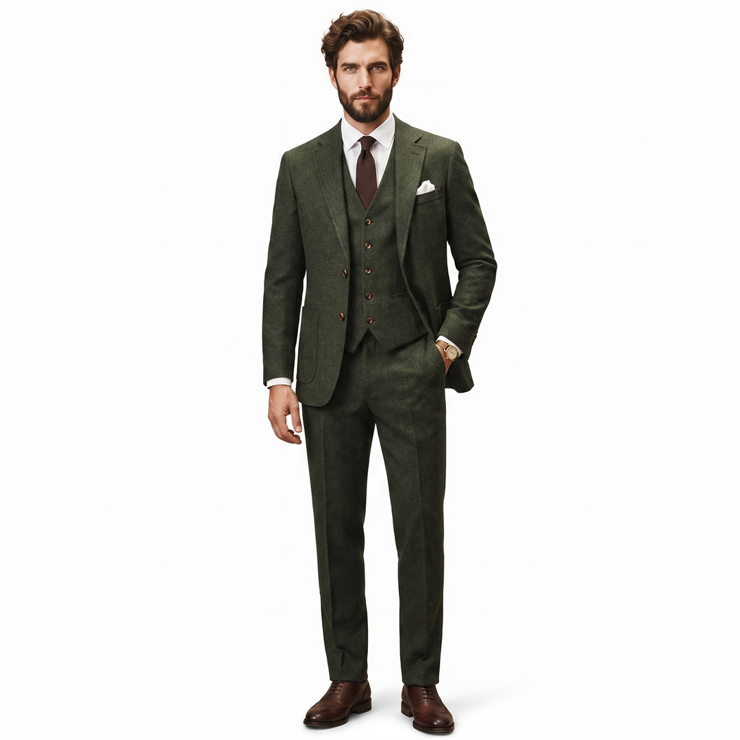 Menseventwear Men's Classic 3 Pieces Men's Suit Tweed Notch Lapel Tuxedos (Blazer+vest+Pants) Mens Event Wear