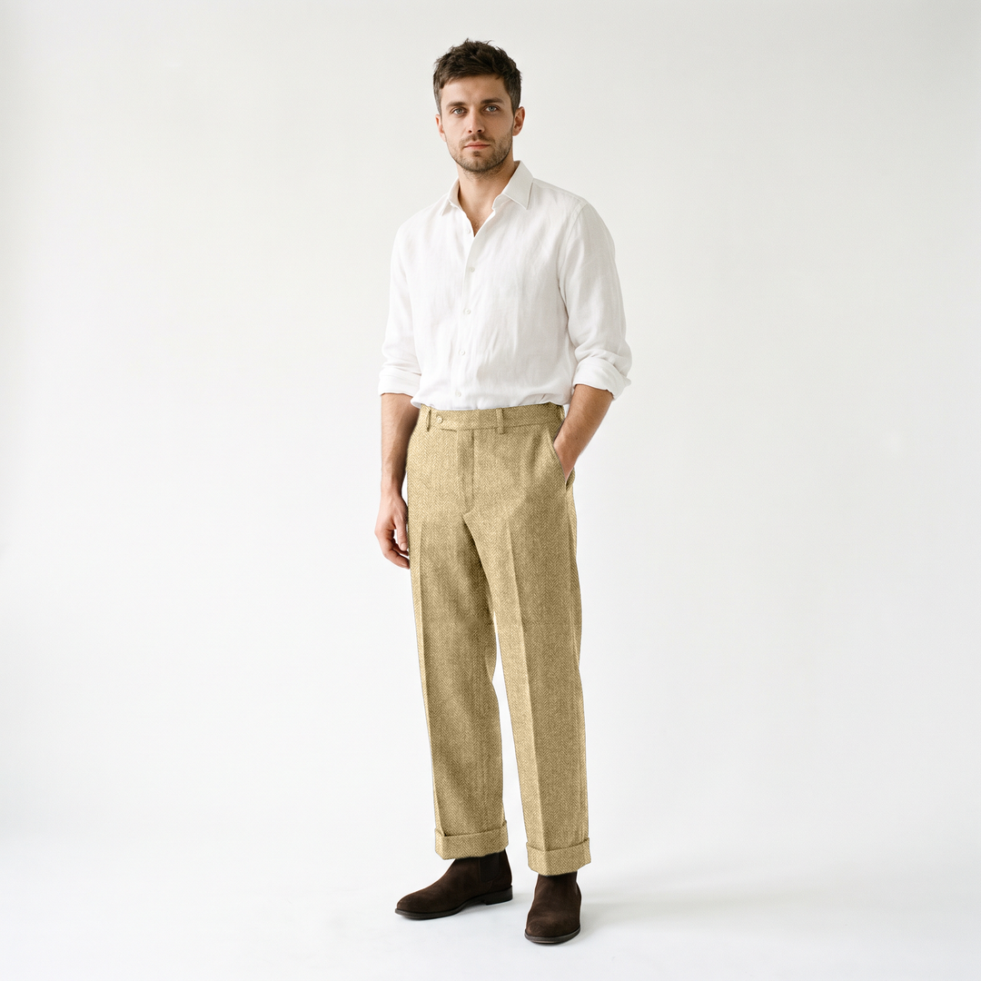 Menseventwear Men's Retro Suit Pants Herringbone Tweed Trousers Mens Event Wear