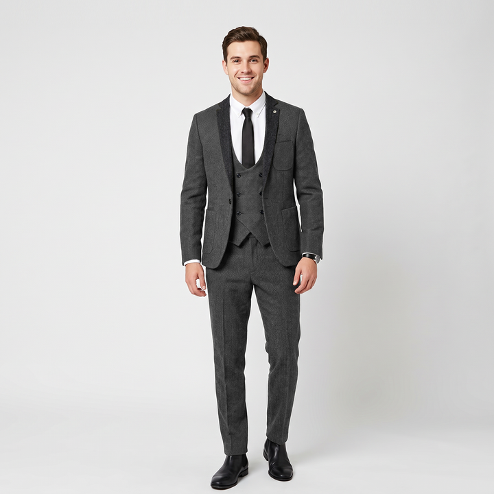 Menseventwear Vintage Classical 3 Piece Men‘s Suit Herringbone Notch Lapel Suit (Blazer Vest+Pants) Mens Event Wear