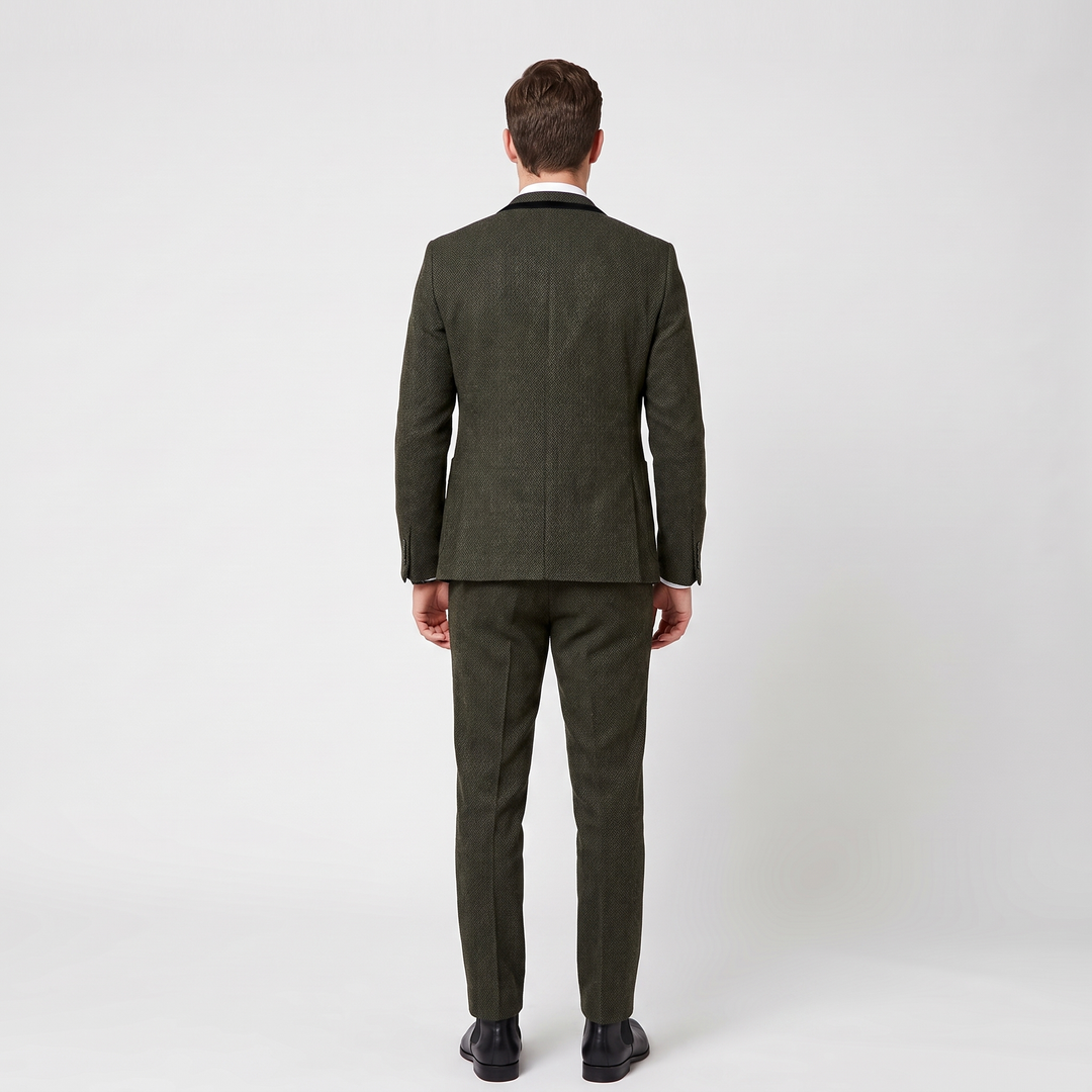 Menseventwear Vintage Classical 3 Piece Men‘s Suit Herringbone Notch Lapel Suit (Blazer Vest+Pants) Mens Event Wear