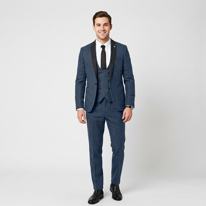Menseventwear Vintage Classical 3 Piece Men‘s Suit Herringbone Notch Lapel Suit (Blazer Vest+Pants) Mens Event Wear