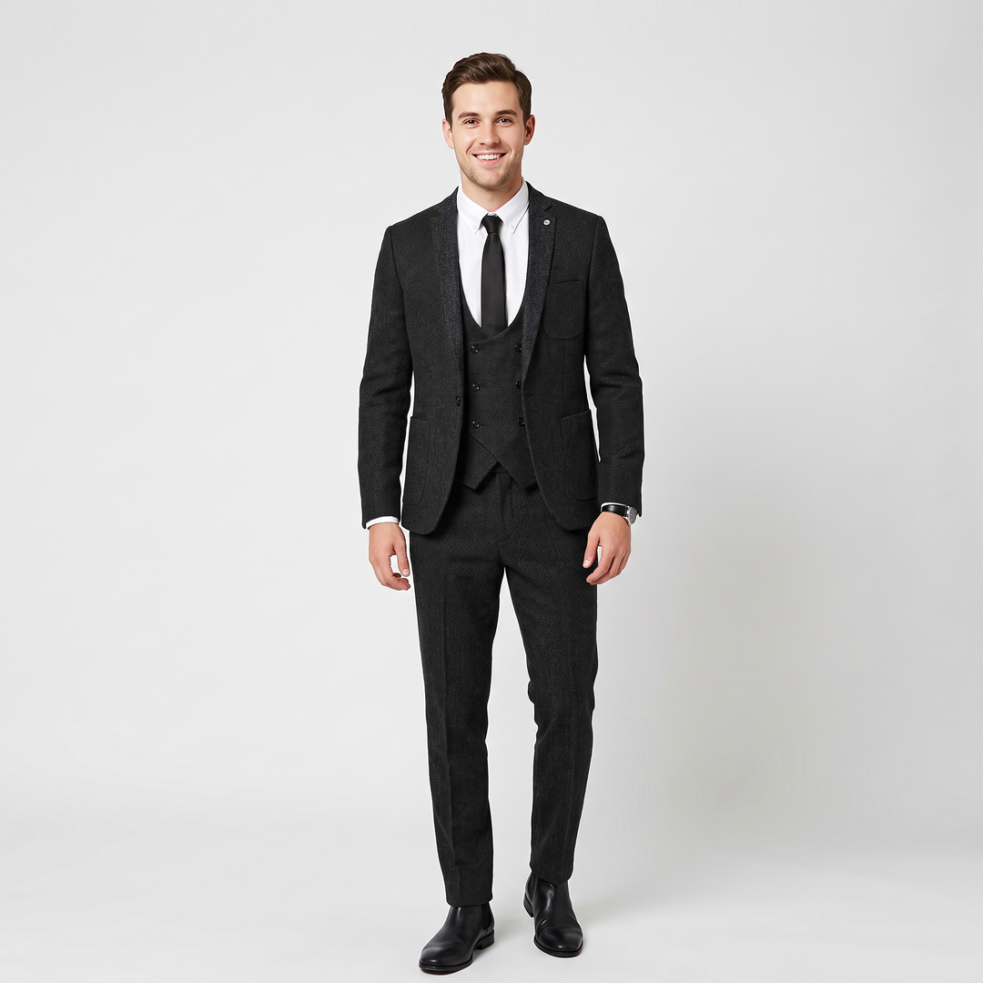 Menseventwear Vintage Classical 3 Piece Men‘s Suit Herringbone Notch Lapel Suit (Blazer Vest+Pants) Mens Event Wear