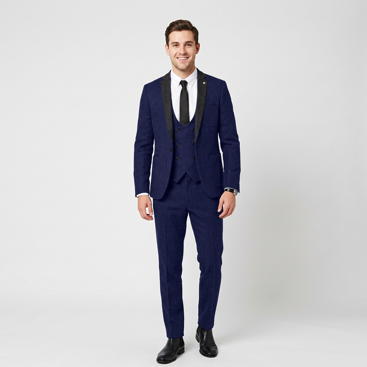 Menseventwear Vintage Classical 3 Piece Men‘s Suit Herringbone Notch Lapel Suit (Blazer Vest+Pants) Mens Event Wear