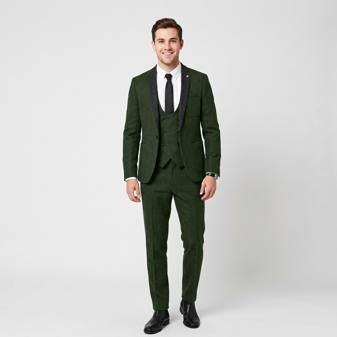 Menseventwear Vintage Classical 3 Piece Men‘s Suit Herringbone Notch Lapel Suit (Blazer Vest+Pants) Mens Event Wear
