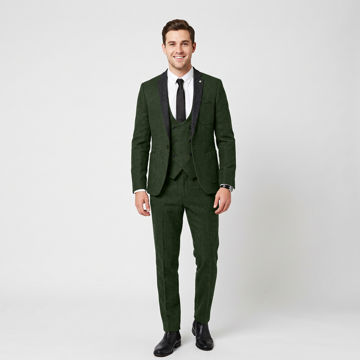 Menseventwear Vintage Classical 3 Piece Men‘s Suit Herringbone Notch Lapel Suit (Blazer Vest+Pants) Mens Event Wear
