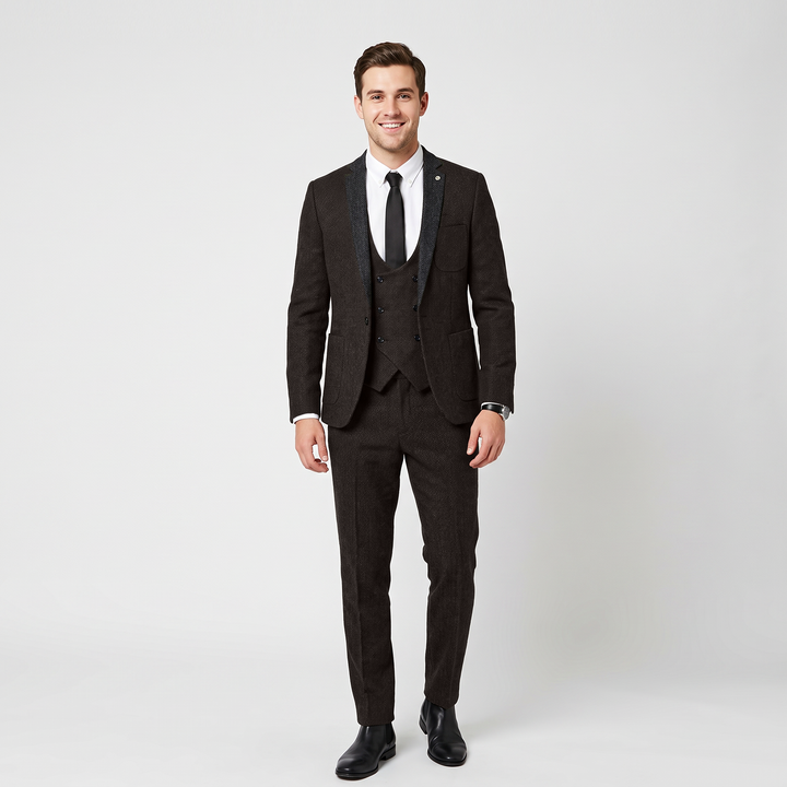 Menseventwear Vintage Classical 3 Piece Men‘s Suit Herringbone Notch Lapel Suit (Blazer Vest+Pants) Mens Event Wear