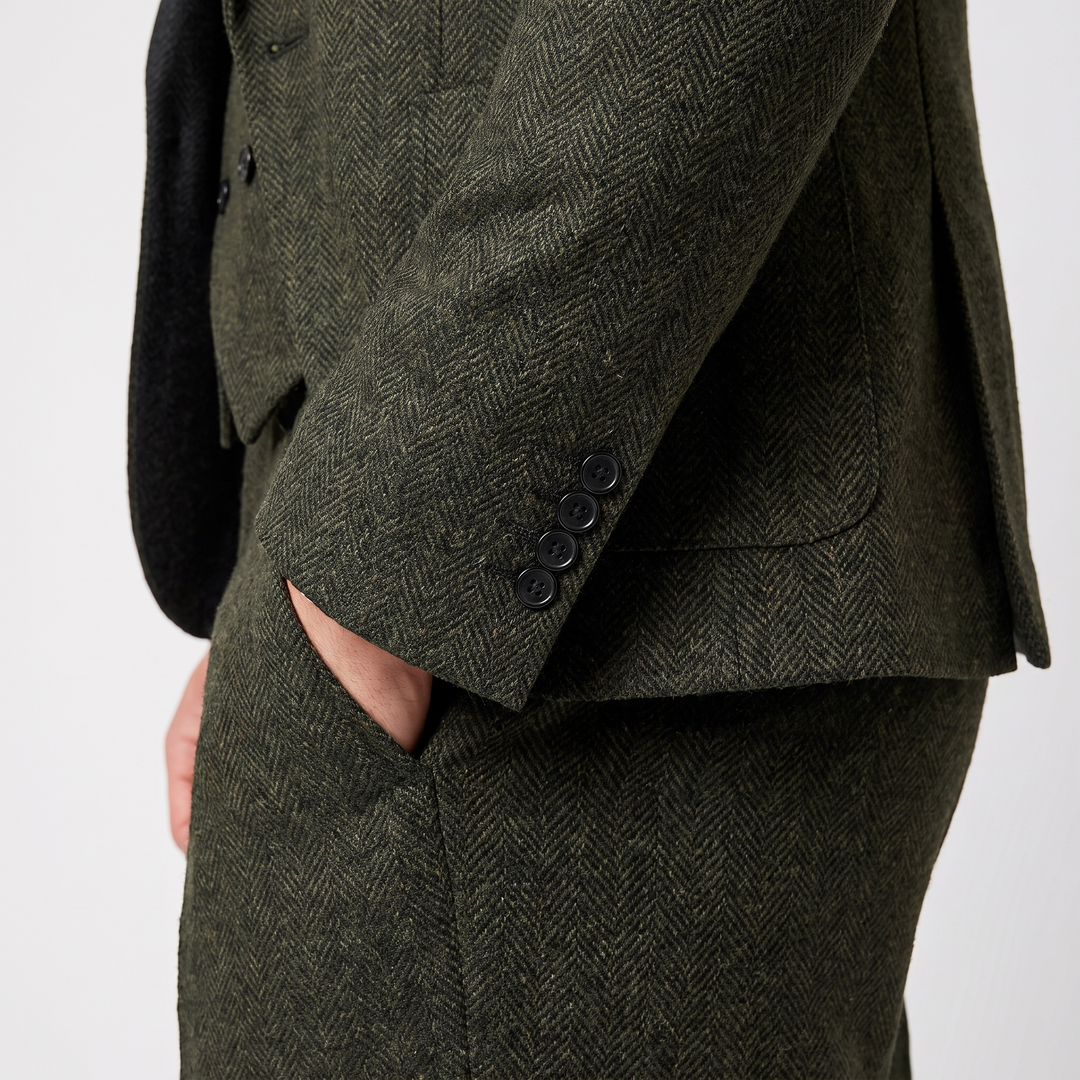 Menseventwear Vintage Classical 3 Piece Men‘s Suit Herringbone Notch Lapel Suit (Blazer Vest+Pants) Mens Event Wear