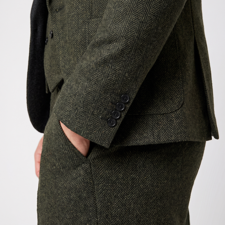 Menseventwear Vintage Classical 3 Piece Men‘s Suit Herringbone Notch Lapel Suit (Blazer Vest+Pants) Mens Event Wear