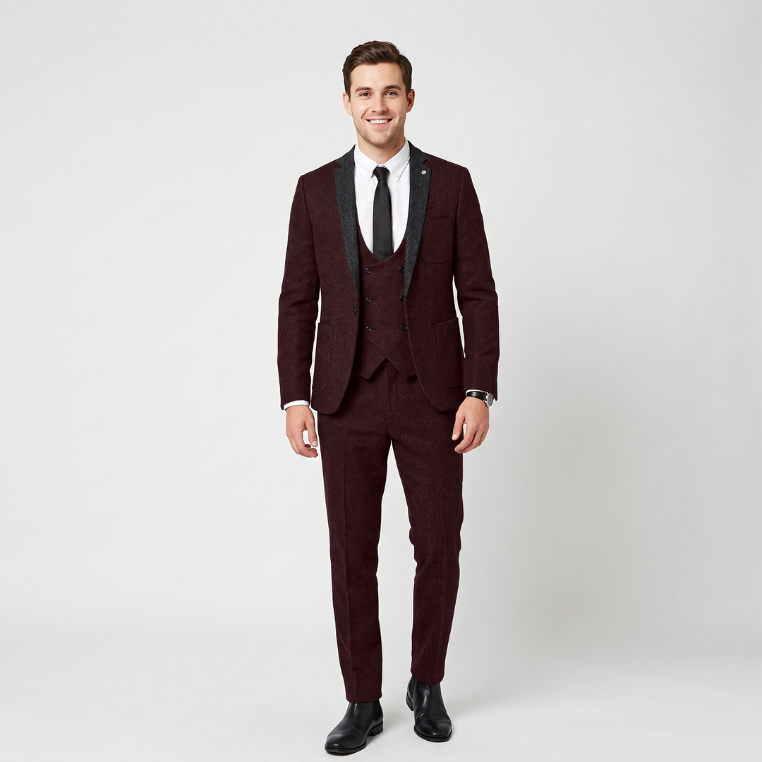 Menseventwear Vintage Classical 3 Piece Men‘s Suit Herringbone Notch Lapel Suit (Blazer Vest+Pants) Mens Event Wear