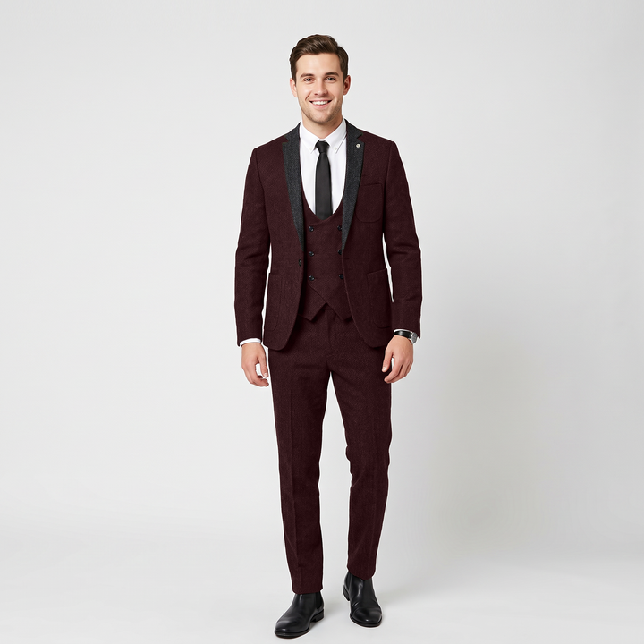 Menseventwear Vintage Classical 3 Piece Men‘s Suit Herringbone Notch Lapel Suit (Blazer Vest+Pants) Mens Event Wear