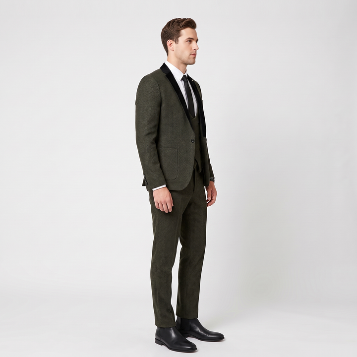 Menseventwear Vintage Classical 3 Piece Men‘s Suit Herringbone Notch Lapel Suit (Blazer Vest+Pants) Mens Event Wear