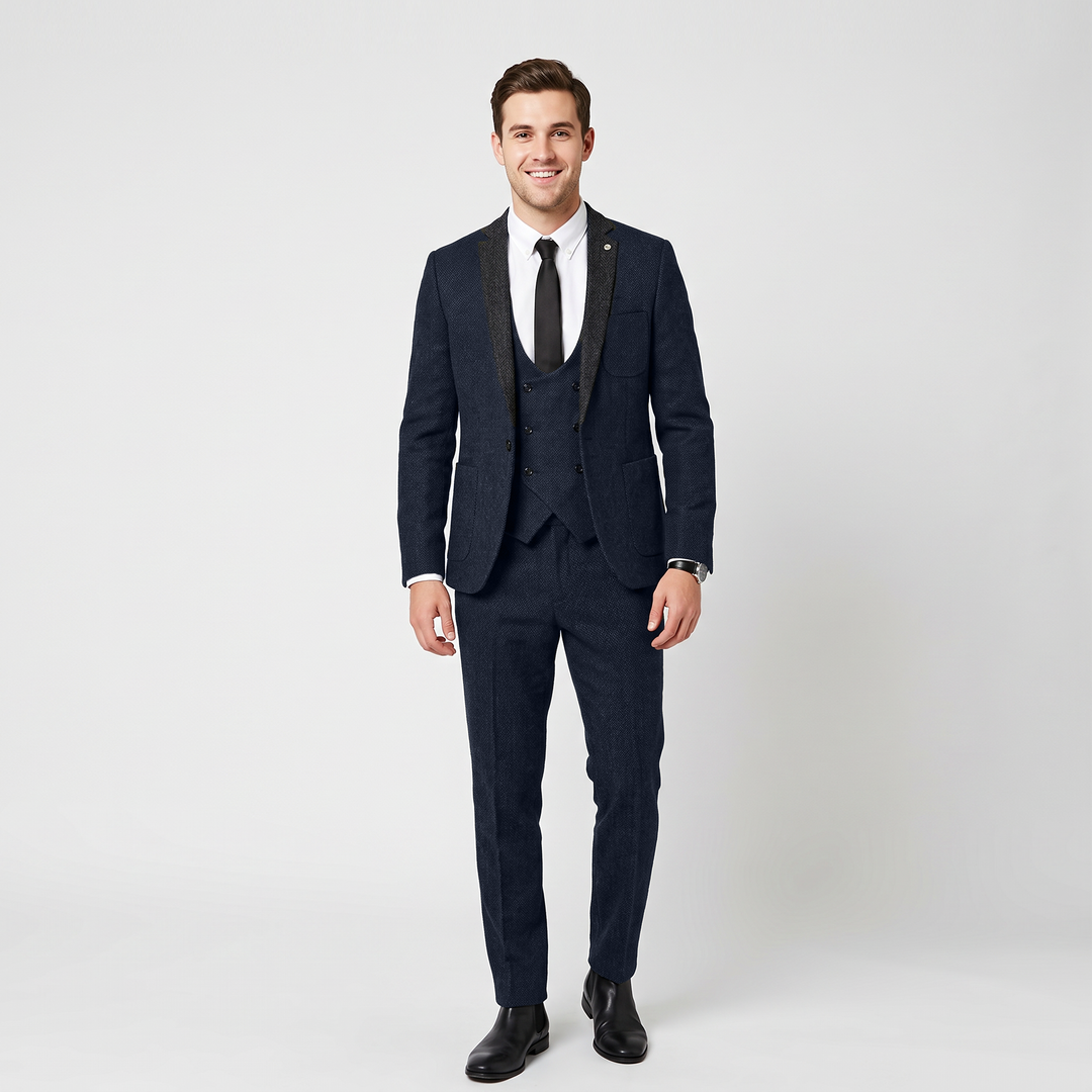 Menseventwear Vintage Classical 3 Piece Men‘s Suit Herringbone Notch Lapel Suit (Blazer Vest+Pants) Mens Event Wear