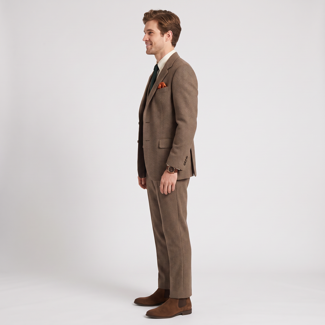 Menseventwear Vintage Classical 3 Piece Mens Suit Herringbone Notch Lapel Blazer (Blazer Vest+Pants) Mens Event Wear