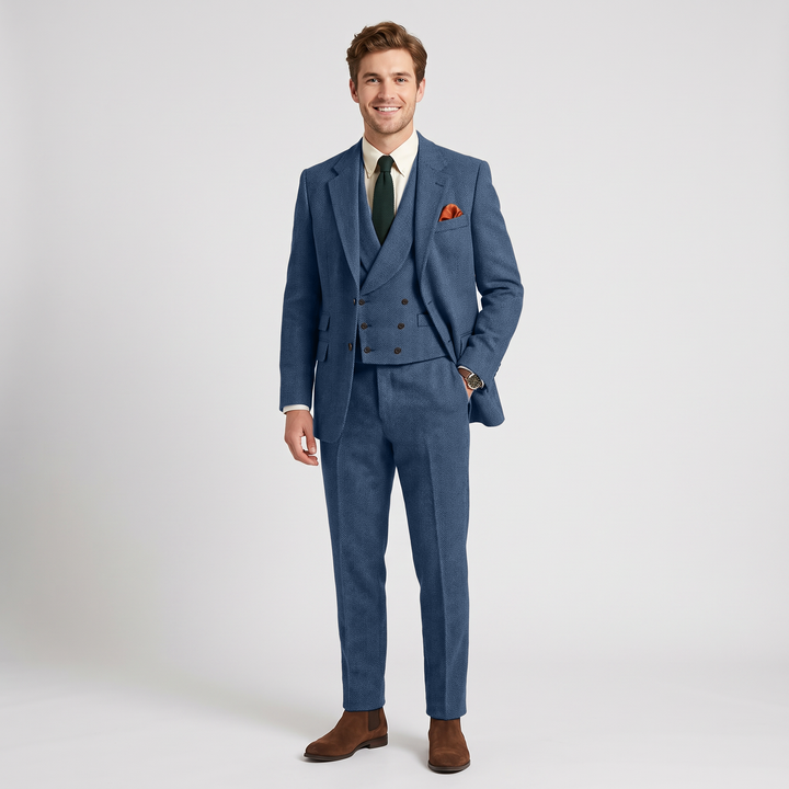 Menseventwear Vintage Classical 3 Piece Mens Suit Herringbone Notch Lapel Blazer (Blazer Vest+Pants) Mens Event Wear
