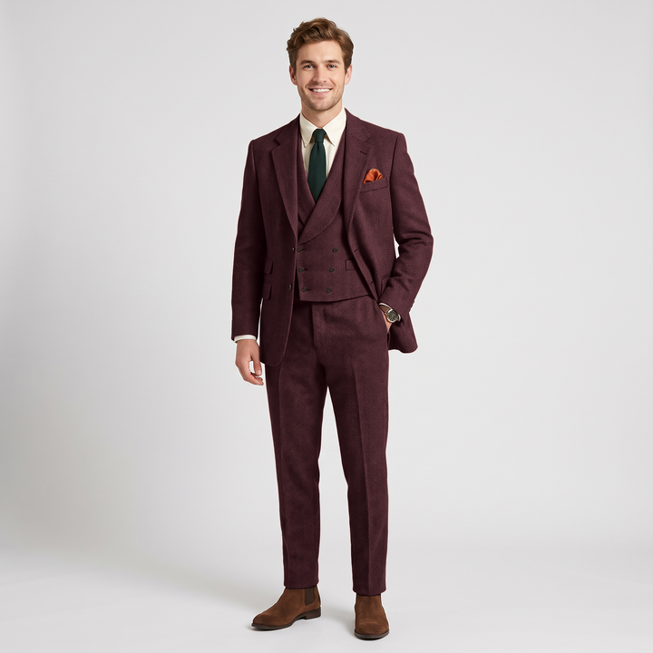Menseventwear Vintage Classical 3 Piece Mens Suit Herringbone Notch Lapel Blazer (Blazer Vest+Pants) Mens Event Wear