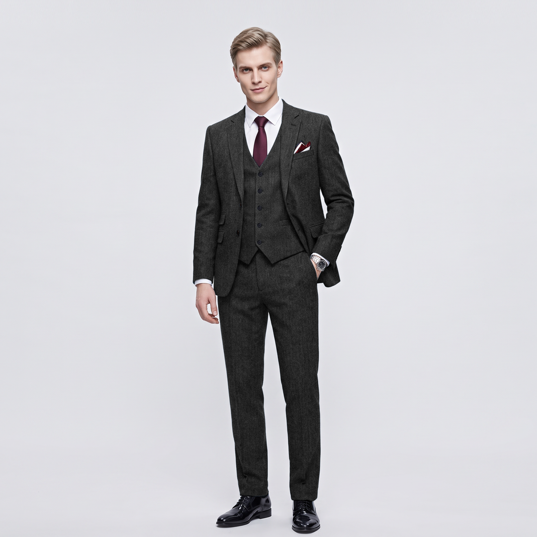 Menseventwear Vintage Classical 3 Pieces Men‘s Suit Herringbone Tweed Notch Lapel Tuxedos (Blazer+vest+Pants) Mens Event Wear