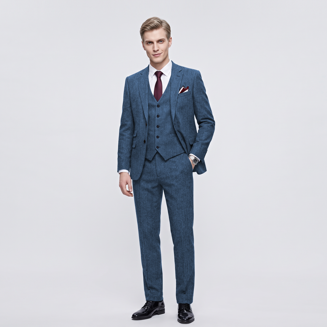 Menseventwear Vintage Classical 3 Pieces Men‘s Suit Herringbone Tweed Notch Lapel Tuxedos (Blazer+vest+Pants) Mens Event Wear