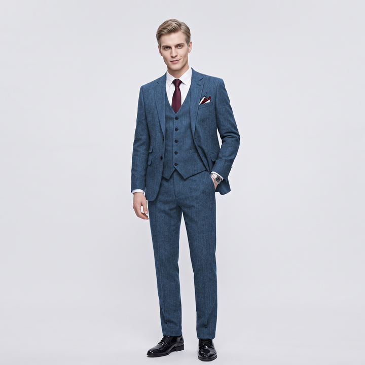 Menseventwear Vintage Classical 3 Pieces Men‘s Suit Herringbone Tweed Notch Lapel Tuxedos (Blazer+vest+Pants) Mens Event Wear