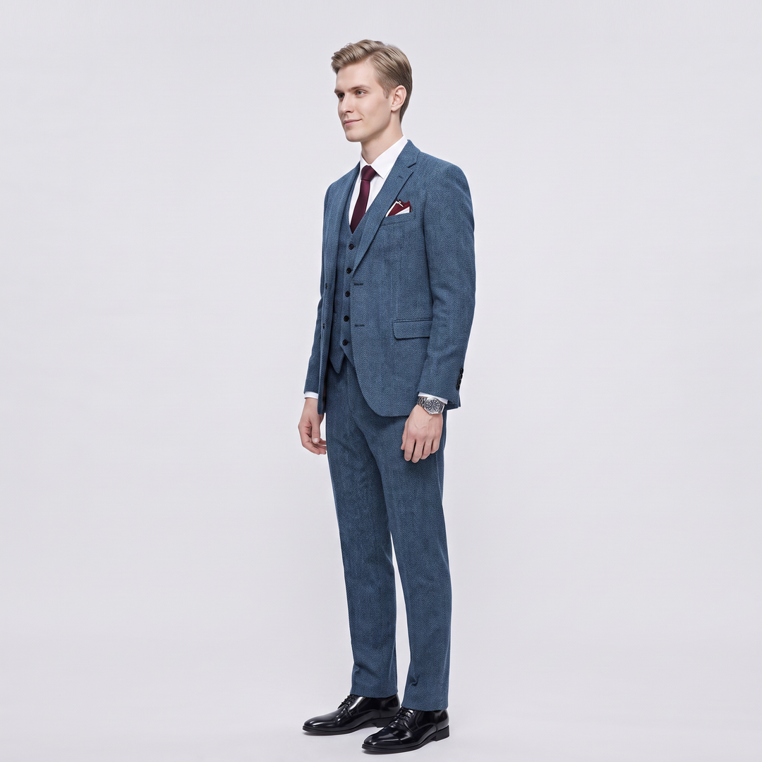 Menseventwear Vintage Classical 3 Pieces Men‘s Suit Herringbone Tweed Notch Lapel Tuxedos (Blazer+vest+Pants) Mens Event Wear