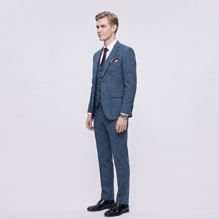 Menseventwear Vintage Classical 3 Pieces Men‘s Suit Herringbone Tweed Notch Lapel Tuxedos (Blazer+vest+Pants) Mens Event Wear
