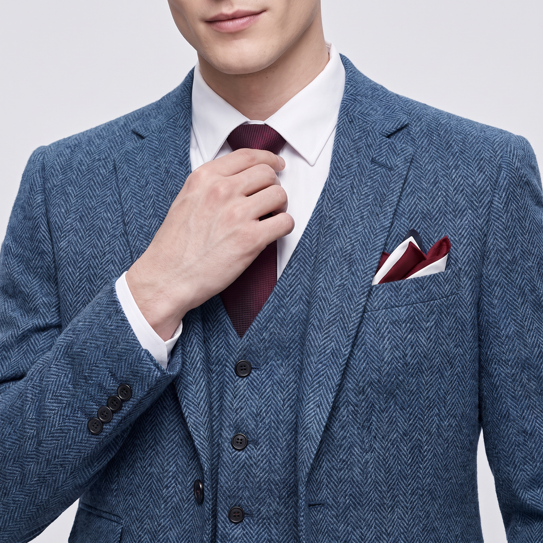 Menseventwear Vintage Classical 3 Pieces Men‘s Suit Herringbone Tweed Notch Lapel Tuxedos (Blazer+vest+Pants) Mens Event Wear