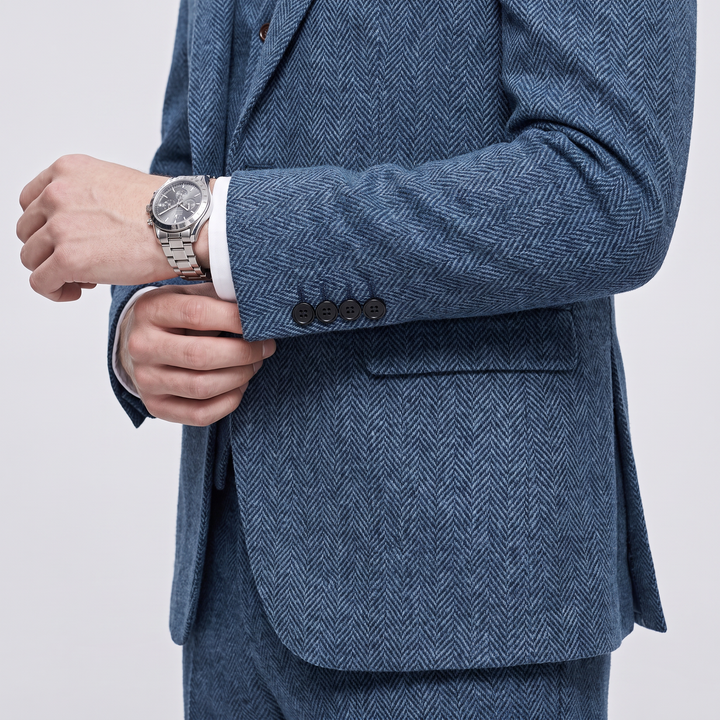 Menseventwear Vintage Classical 3 Pieces Men‘s Suit Herringbone Tweed Notch Lapel Tuxedos (Blazer+vest+Pants) Mens Event Wear