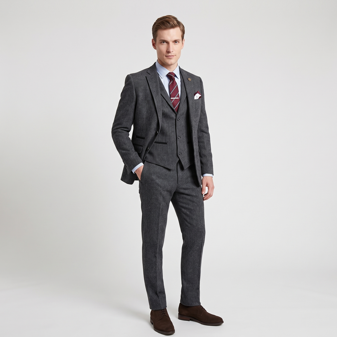 Menseventwear Vintage Classical 3 Pieces Men's Suit Herringbone Tweed Notch Lapel Tuxedos (Blazer+vest+Pants) Mens Event Wear