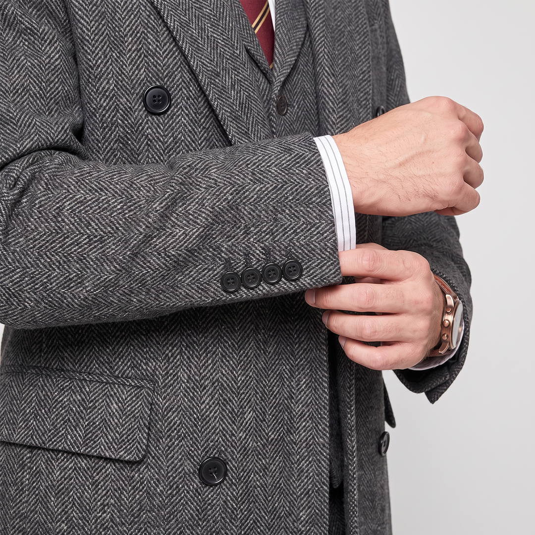 Menseventwear Vintage Classical 3 Pieces Men’s Suit Herringbone Tweed Peak Lapel Tuxedos (Blazer+vest+Pants) Mens Event Wear