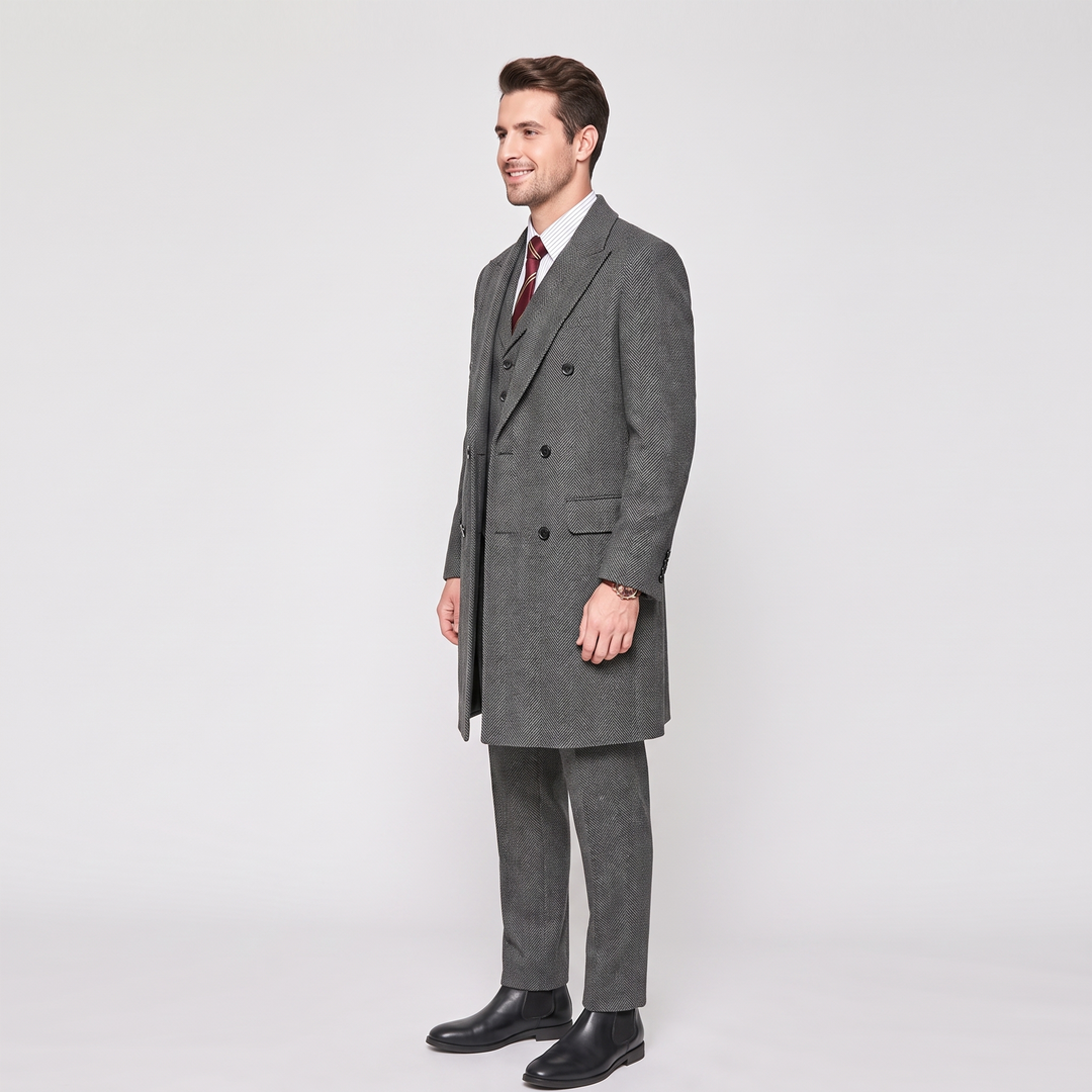 Menseventwear Vintage Classical 3 Pieces Men’s Suit Herringbone Tweed Peak Lapel Tuxedos (Blazer+vest+Pants) Mens Event Wear