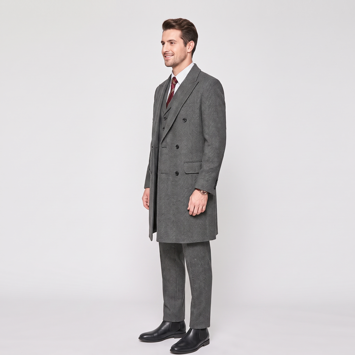 Menseventwear Vintage Classical 3 Pieces Men’s Suit Herringbone Tweed Peak Lapel Tuxedos (Blazer+vest+Pants) Mens Event Wear