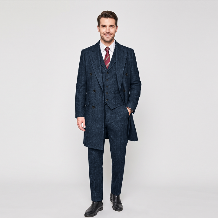 Menseventwear Vintage Classical 3 Pieces Men’s Suit Herringbone Tweed Peak Lapel Tuxedos (Blazer+vest+Pants) Mens Event Wear