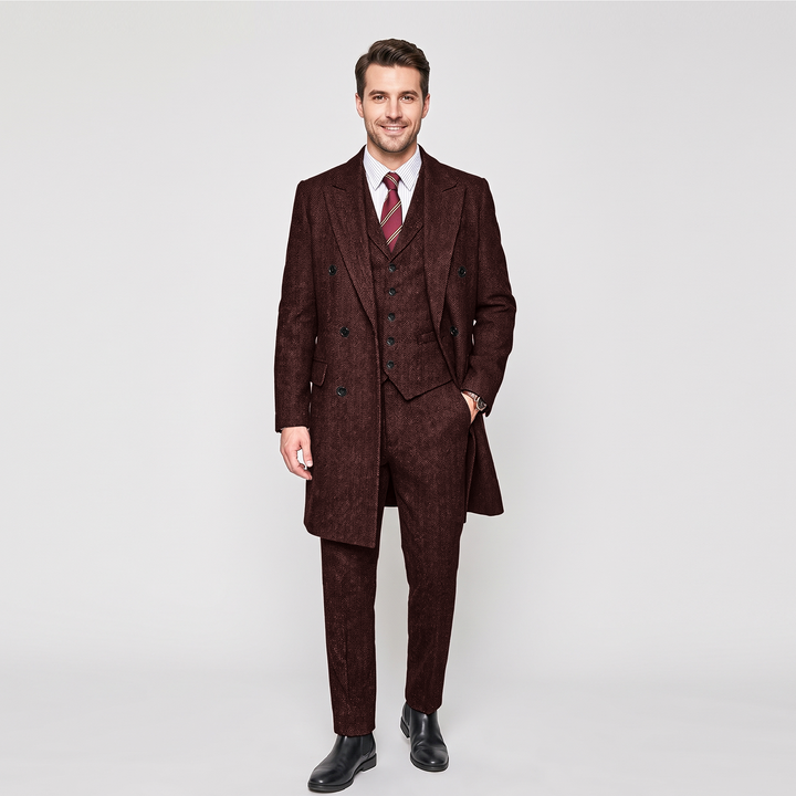 Menseventwear Vintage Classical 3 Pieces Men’s Suit Herringbone Tweed Peak Lapel Tuxedos (Blazer+vest+Pants) Mens Event Wear