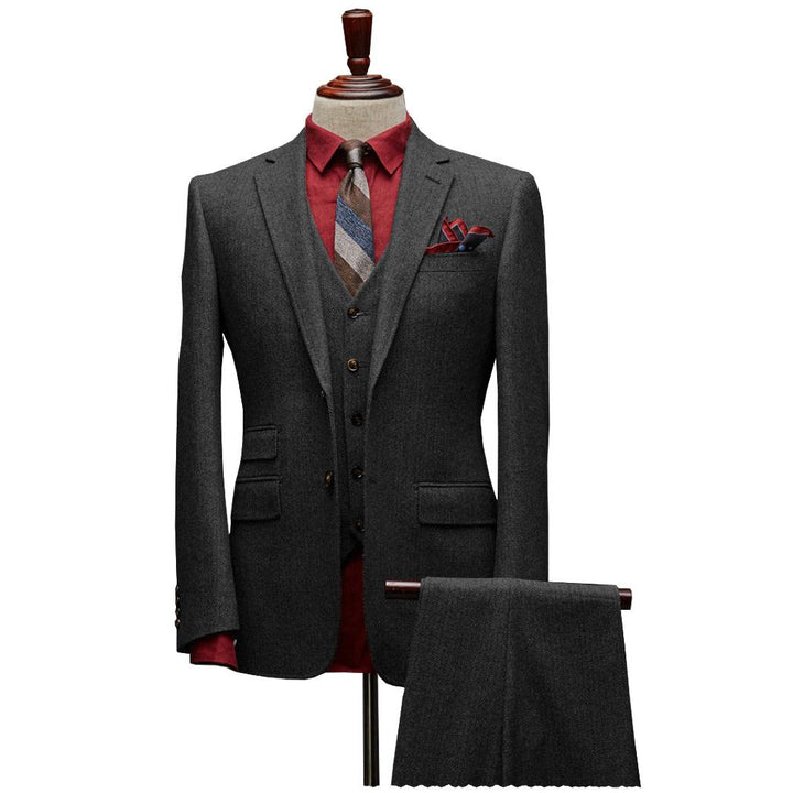 Menseventwear Vintage Classical 3 Pieces Mens Suit Herringbone Tweed Notch Lapel Tuxedos (Blazer+vest+Pants) mens event wear