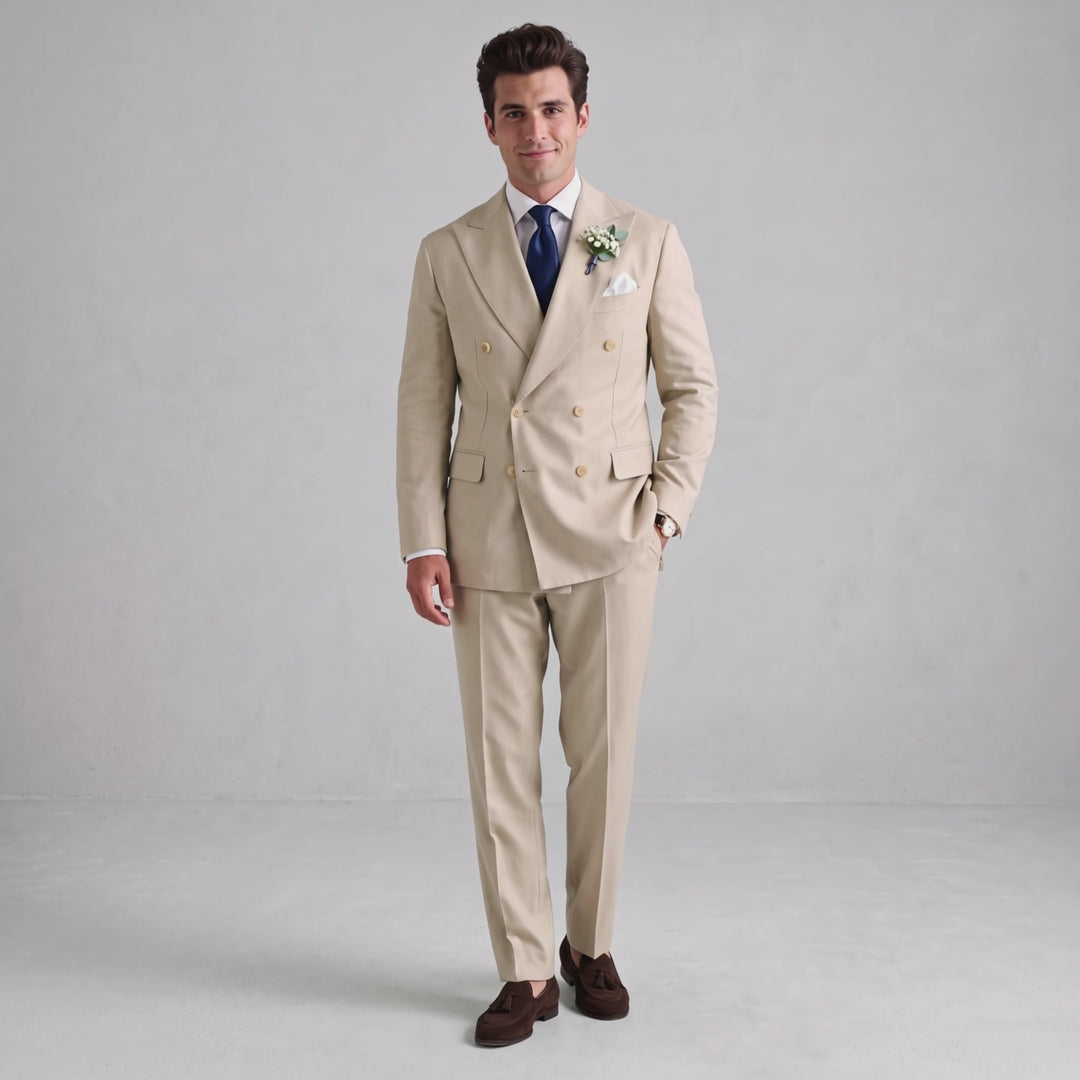 Menseventwear Formal 2 Pieces Mens Suit Flat Peak Lapel Suits For Wedding (Blazer+Pants)