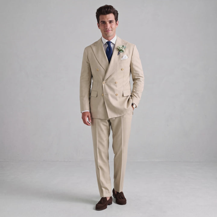 Menseventwear Formal 2 Pieces Mens Suit Flat Peak Lapel Suits For Wedding (Blazer+Pants)