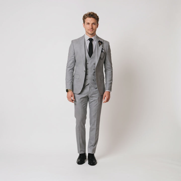 Menseventwear 3 Piece Mens Suit Slim Fit Solid Peak Lapel Suit (Blazer + Vest + Pants)