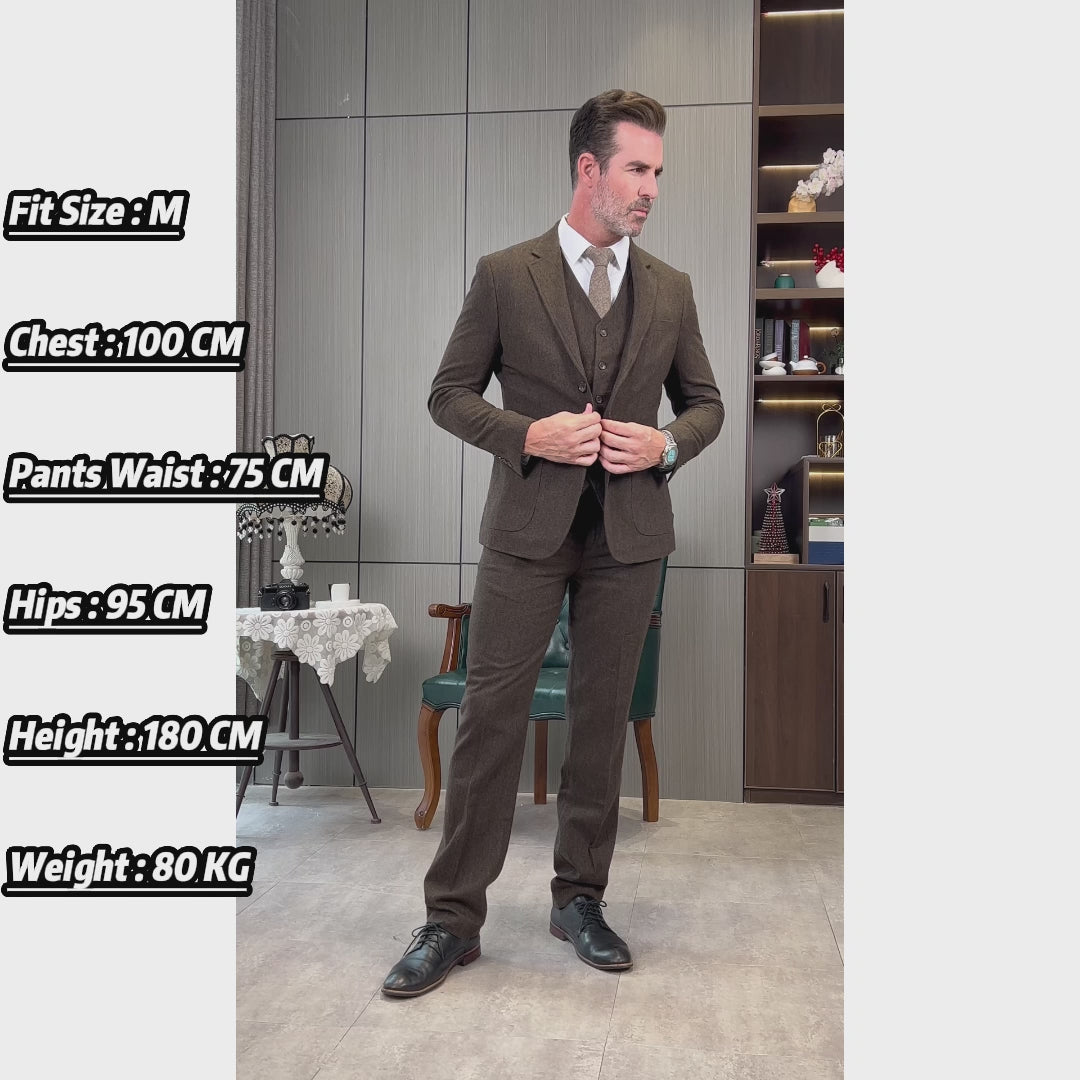 Menseventwear Men's Casual 3 Pieces Mens Suit Classic Tweed Notch Lapel Tuxedos (Blazer+vest+Pants)