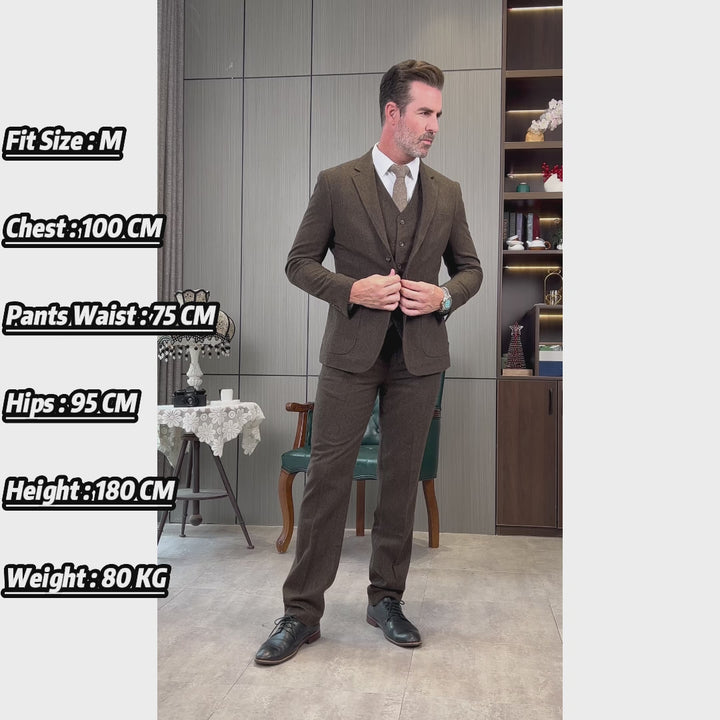Menseventwear Men's Casual 3 Pieces Mens Suit Classic Tweed Notch Lapel Tuxedos (Blazer+vest+Pants)