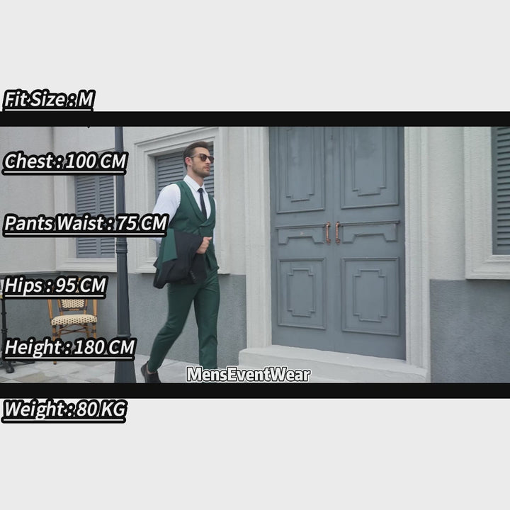 Menseventwear Formal Men's Suits Slim Fit 3 Pieces Notch Lapel Tuxedos (Blazer+Vest+Black Pant)