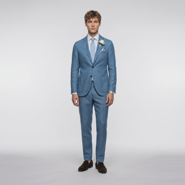 Menseventwear Formal 2 Pieces Mens Suit Flat Linen Notch Lapel Suits (Blazer + Pants)