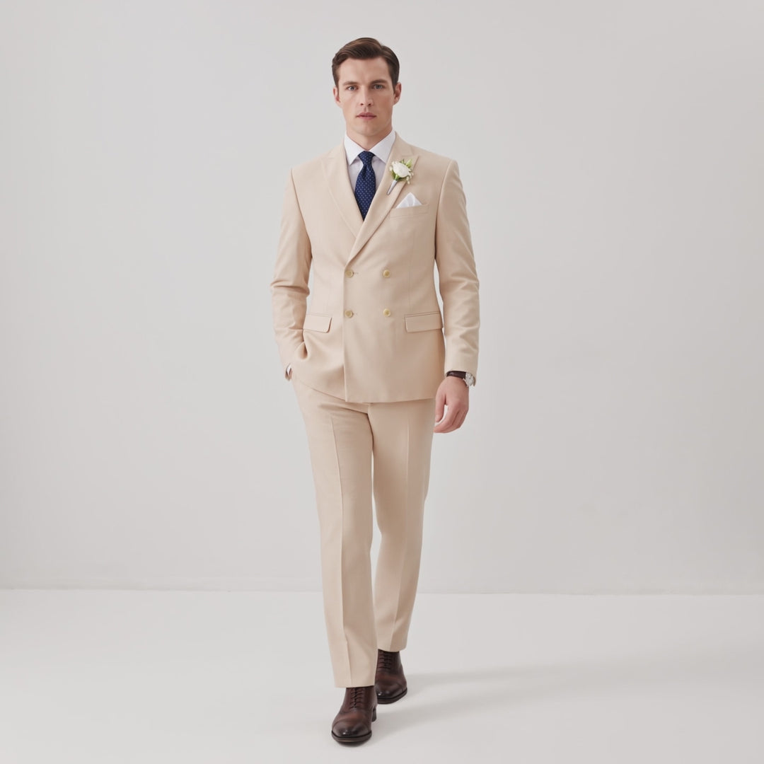 Menseventwear Formal 2 Pieces Mens Suit Flat Peak Lapel Suits For Wedding (Blazer+Pants)