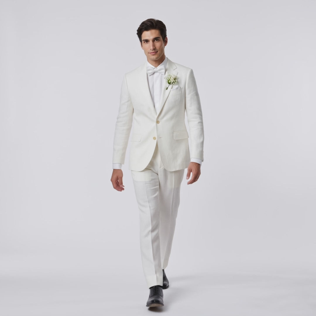 Menseventwear Casual 2 Pieces Mens Suit Flat Linen Notch Lapel Suit (Blazer + Pants)