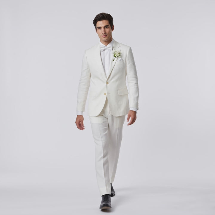 Menseventwear Casual 2 Pieces Mens Suit Flat Linen Notch Lapel Suit (Blazer + Pants)