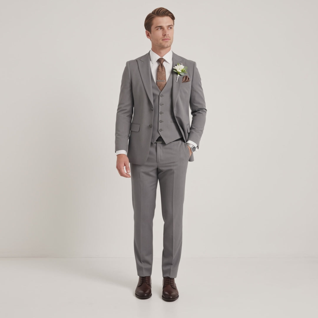 Menseventwear 3 Pieces Mens Suit Slim Fit Solid Peak Lapel Suits For Wedding (Blazer+vest+Pants)
