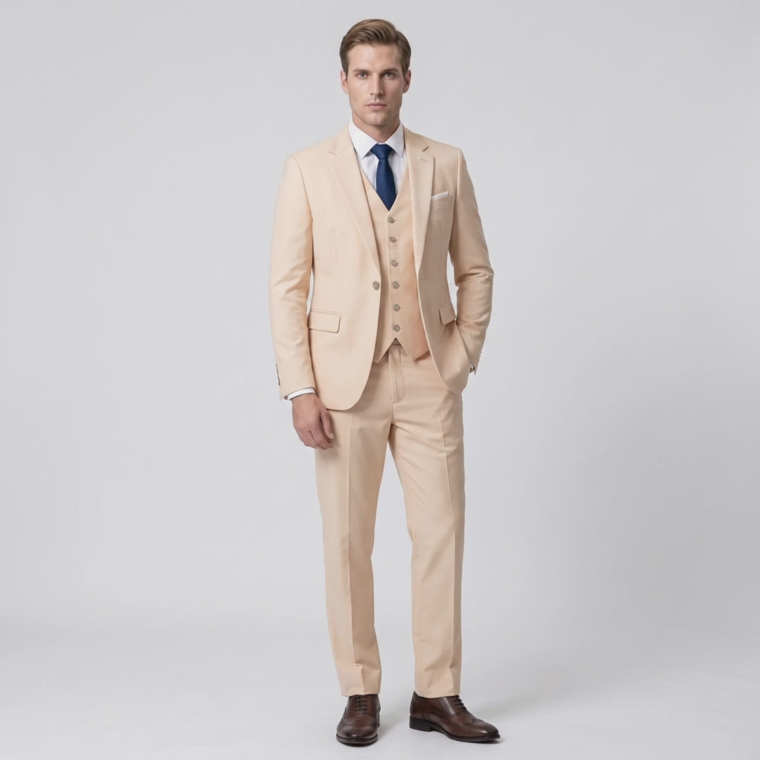 Menseventwear Fashion 3 Pieces Mens Suit Flat Notch Lapel Tuxedos (Blazer+vest+Pants)