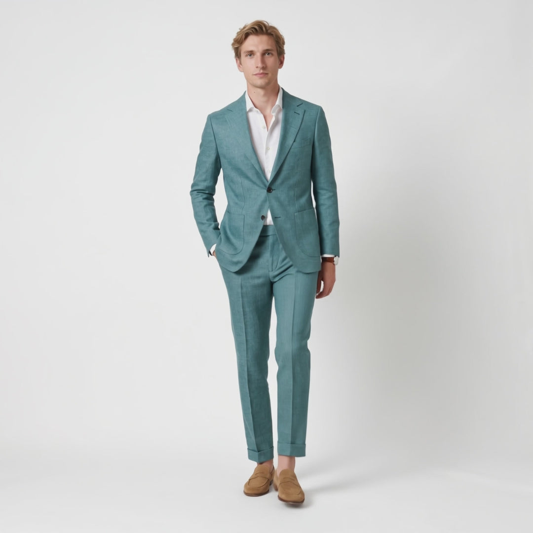 Menseventwear Casual 2 Pieces Mens Suit Flat Linen Notch Lapel Suit (Blazer + Pants)