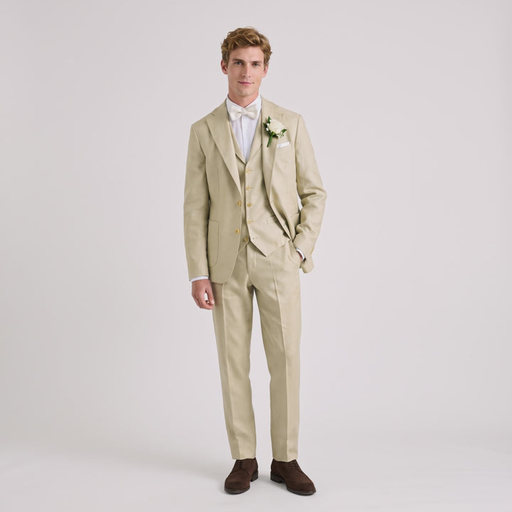 Menseventwear Formal 3 Pieces Mens Suit Flat Linen Notch Lapel Suits For Wedding (Blazer+Vest+Pants)
