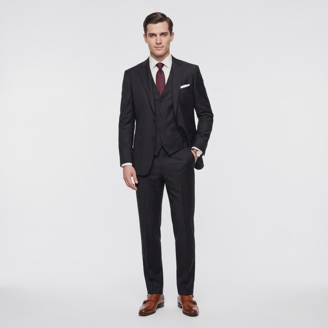 Menseventwear Fashion 3 Pieces Mens Suit Flat Notch Lapel Suits (Blazer+vest+Pants)