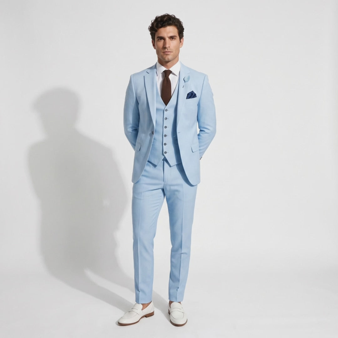 Menseventwear Fashion 3 Pieces Mens Suit Flat Notch Lapel Tuxedos (Blazer+vest+Pants)